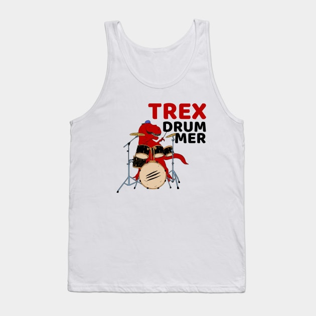 Red Trex Dinosaur Animal Drummer Tank Top by Illustradise